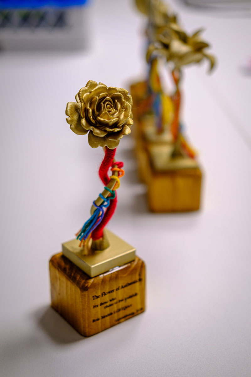 Das Bild zeigt eine Trophäe in Form einer Wildrose.