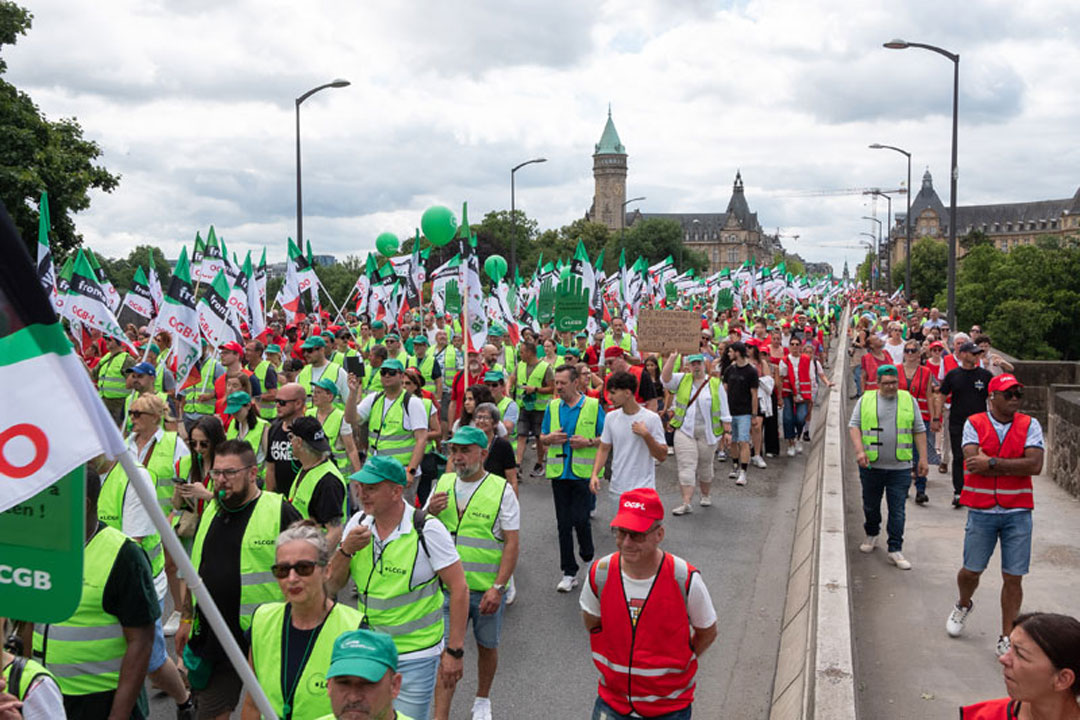 Manifestation syndicale, Luxembourg, 2025. Salaire social minimum.