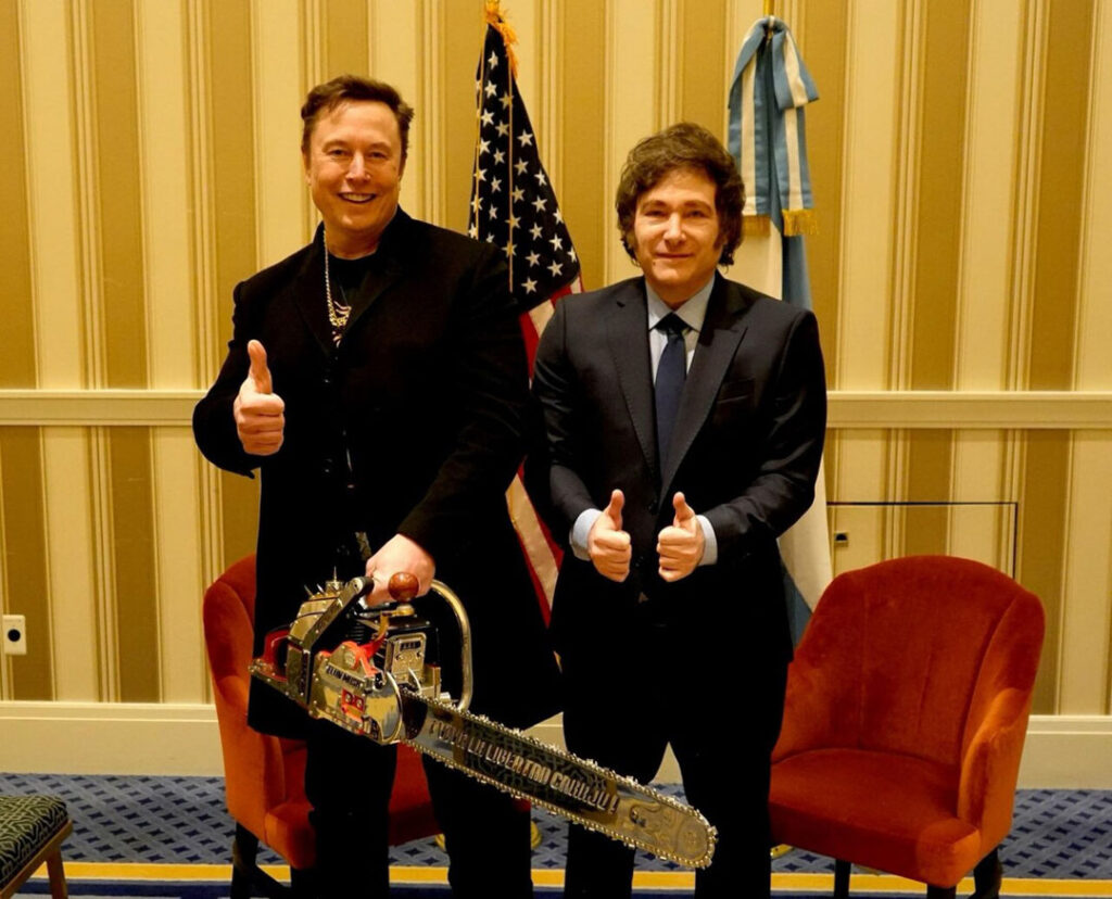 Elon Musk et le président argentin Javier Milei, dans le Maryland, en janvier 2025, en amont de la Conservative Political Action Conference (CPAC).